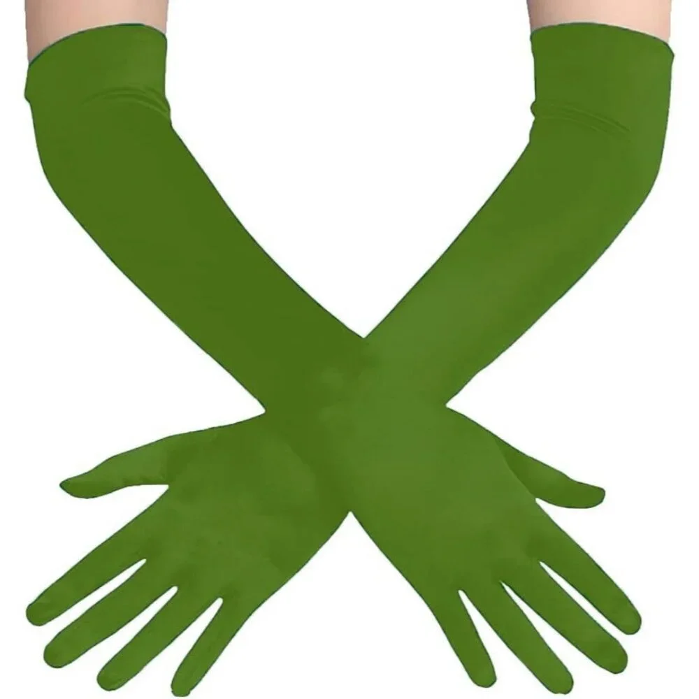 Women's Classic Satin Olive Above Elbow Gloves Stretchy Soft Cosplay Costume